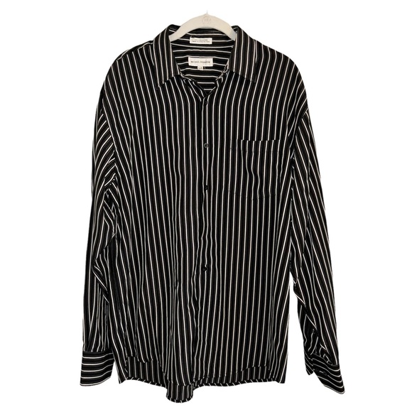 Black & White Michael Brandon Striped Button Down Top Men’s Size Large Polyester - Picture 1 of 4